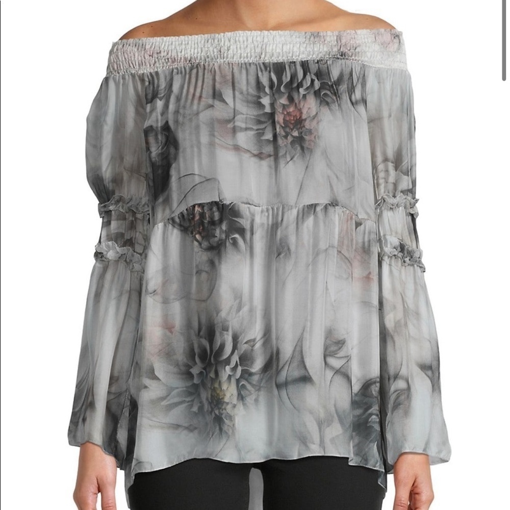 NWOT Le Marais paris off the shoulder floral silk top sz.XL